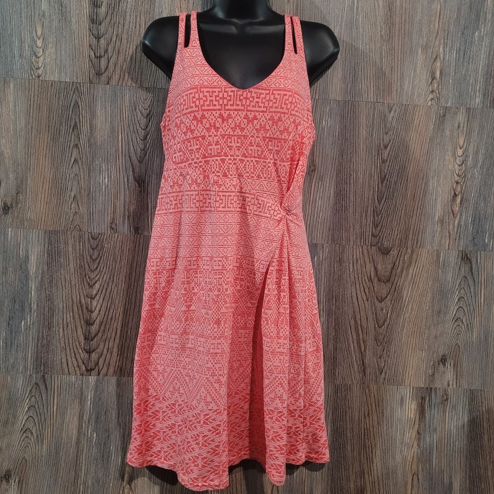 Athleta Nanda Strappy Back Dress Size M Watermelon Pink Burnout Geometric Lined